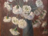 a painting of flowers in a vase on a table