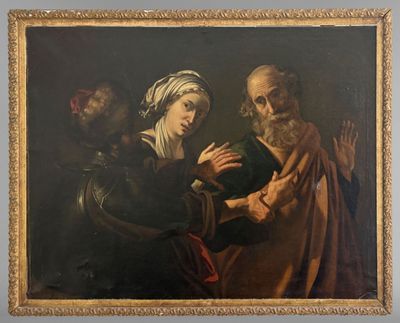un vieux tableau représentant un homme tenant une femme dans ses bras
