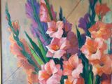 a painting of flowers in a vase on a table