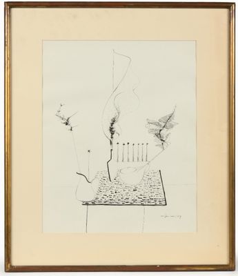 une image représentant un dessin en noir et blanc d'oiseaux volant au-dessus d'une table