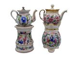 two different types of teapots on a white background