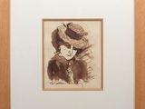 une image représentant le dessin d'une femme portant un chapeau et un manteau de fourrure