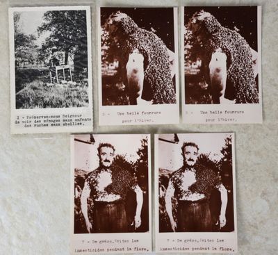 quatre vieilles photos en noir et blanc d'un homme barbu