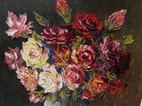 une peinture de fleurs dans un vase sur une table