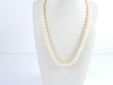 a close up of a necklace on a mannequin with a white background