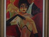 an oil painting of a woman in a yellow dress and a man in a black suit