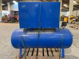 a large blue tank sitting on top of a pallet in a warehouse