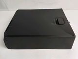 a black box with a lock on it on a white surface
