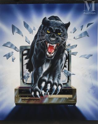 une image représentant une peinture d'une panthère noire posée sur un ordinateur