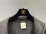chanel gray wool jacket with gold cc logo