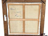 an old picture of a window with a message written on it