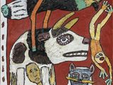 an image of a painting of a dog, a cat, and a bird