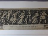 a black and white drawing of a group of people on a wall