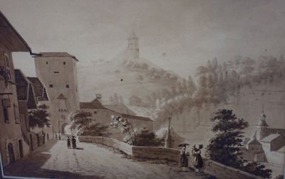 Ecole Italienne, lavis, représentant un paysage animé, 19,5x…