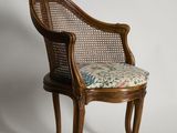 an image of a chair with a floral cushion on top of it