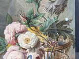 a painting of flowers in a basket on a table
