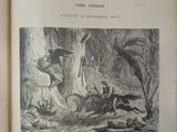 an old book with a picture of a man on a horse in the woods