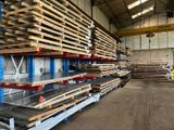 a large amount of pallets in a warehouse