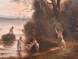 a painting of a group of people playing in the water