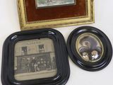 two framed pictures of a group of people on a white surface