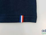 navy blue t - shirt with red, white, and blue stripes on the chest