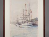 an image of a watercolor painting of a ship in the water
