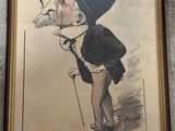 an old political cartoon of a man with a cane and a hat