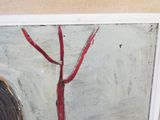 a picture of a painting of a red tree in a white frame