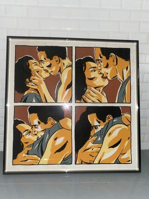 a picture of a picture of a couple kissing each other
