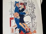 illustration of a man and a woman on a train with luggage