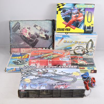 a bunch of toys and games are sitting on a table