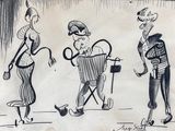 dessin humoristique représentant un groupe de personnes marchant dans une rue
