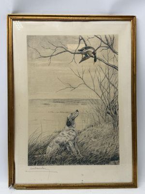 un dessin représentant un chien assis dans l'herbe près d'un arbre