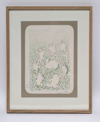 framed picture of a picture of a group of animals in a field