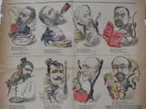 an old newspaper with a bunch of political cartoon faces on it