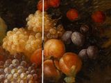 a painting of a basket of fruit on a table