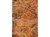 an abstract painting of orange and brown colors on a white background