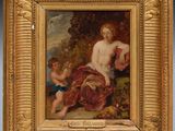 une image représentant un tableau où l'on voit une femme et un enfant dans un paysage