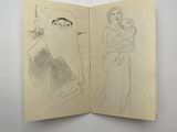 drawing of a woman holding a baby in a book