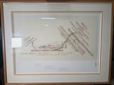 a drawing of a train on display in a frame