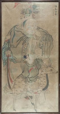 chinese painting of a man and a woman on a horse