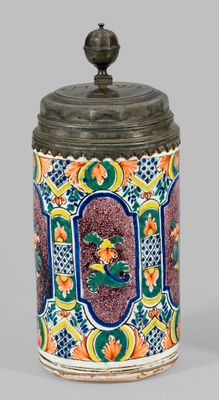 Erfurter Walzenkrug Fayence. Sog. "Pilasterkrug". Scharffeue…