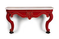 Console de style rocaille en bois garni de velours rouge à c…