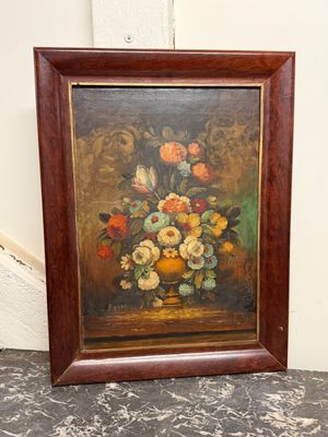 une image d'un tableau de fleurs dans un vase sur une table