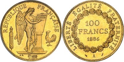 a gold coin with an image of a man holding a sword