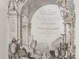 an old book with a drawing of a group of people in front of a building