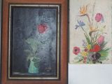 deux tableaux représentant des fleurs dans un vase et une photo d'un vase de fleurs