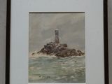 tableau représentant un phare au milieu d'un plan d'eau