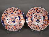 pair of japanese imari porcelain plates on stands