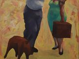tableau représentant un homme portant une femme et un chien devant un tableau représentant une femme et un chien